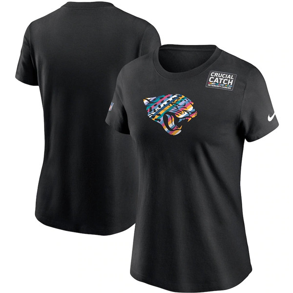 Women's Jacksonville Jaguars 2020 Black Sideline Crucial Catch Performance NFL T-Shirt(Run Small)